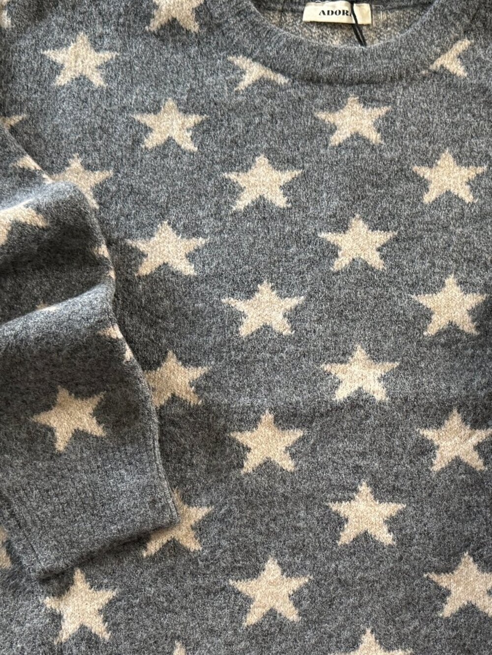 NWT Adora Plus Size Luxe Soft Star Jacquard Sweater Gray Cream Cozy Oversized Kn - Picture 7 of 10